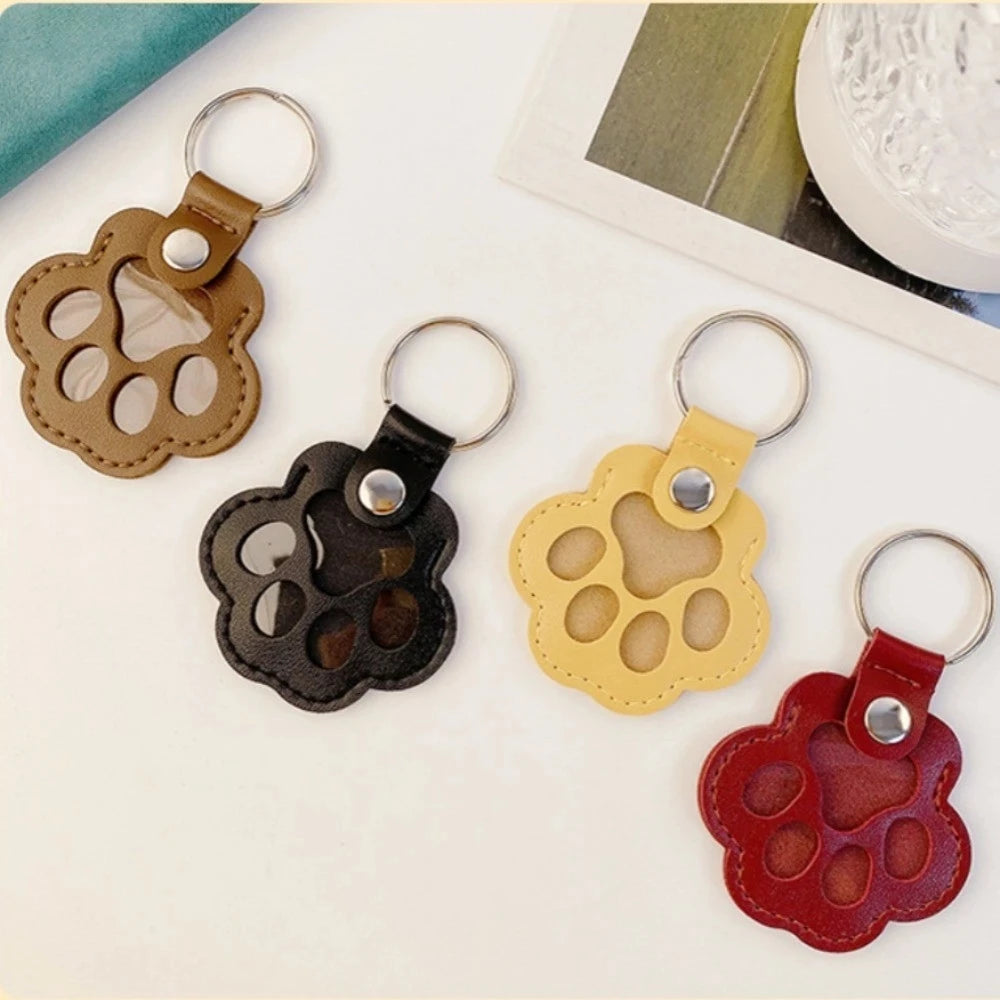 Leather Cat Paw Fur Keepsake Keyring