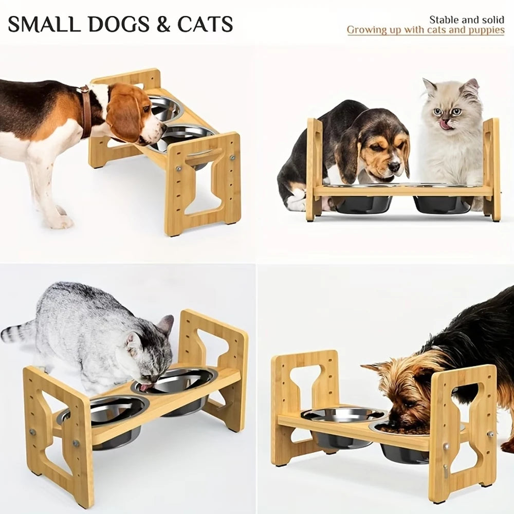 Adjustable Bamboo Bowl Stand