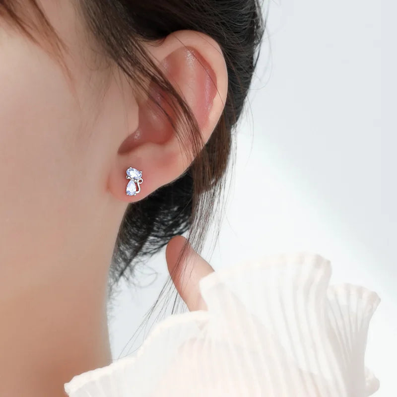 Crystal Cat Stud Earrings