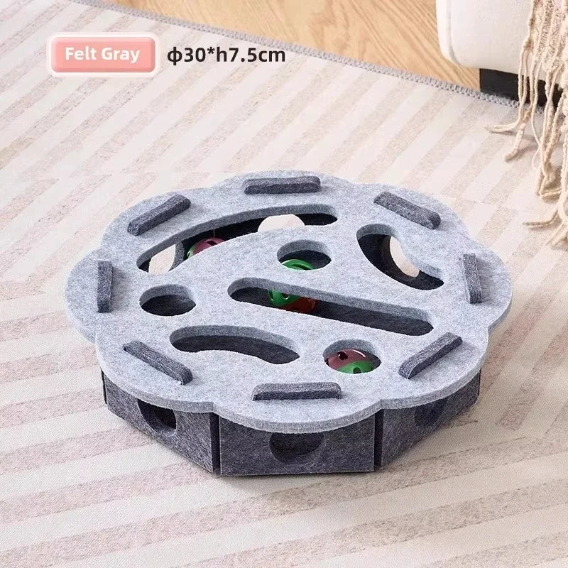 Felt Puzzle Box Cat Toy with Ball - Grey-round