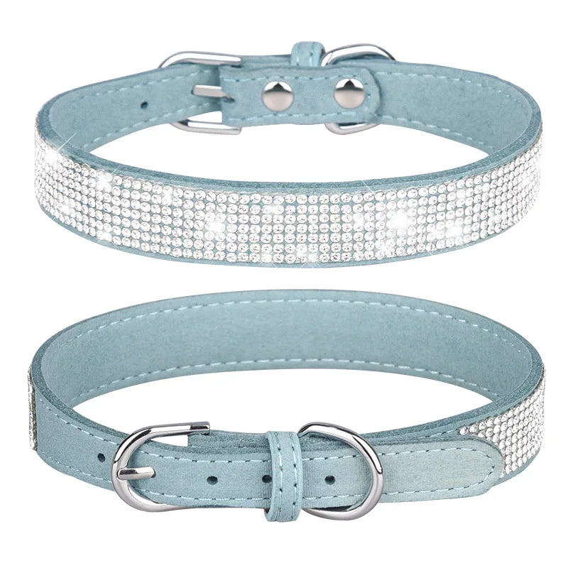 Rhinestone Suede Dog Collar