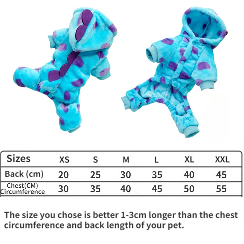 Dinosaur Hooded Fleece Jumpsuit - Blue / XS