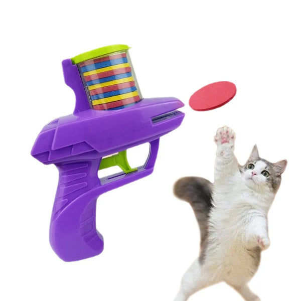 Flying Disc Launcher Cat Toy with 15 Foam Discs