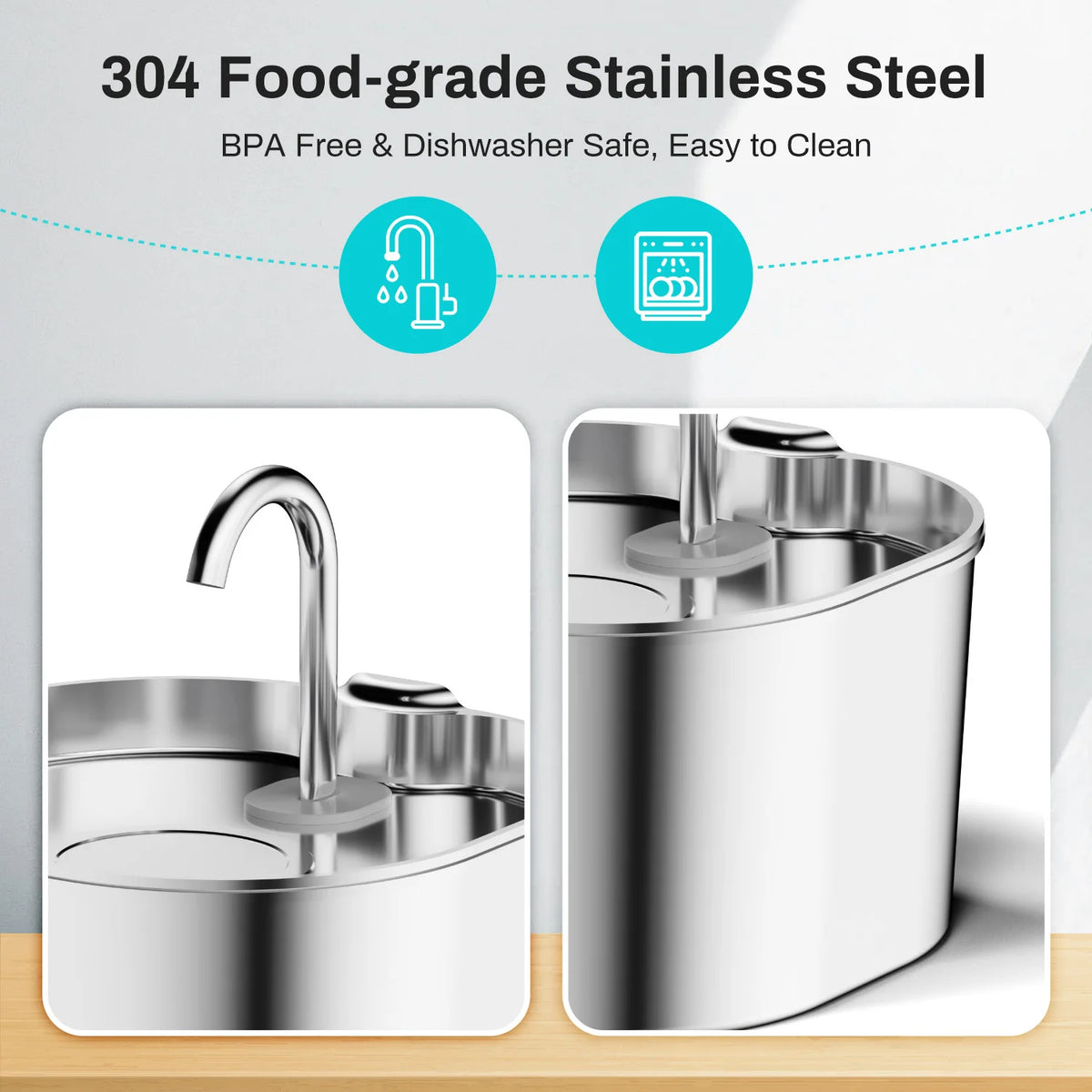 Stainless Steel Cat Water Fountain, 2.2 L