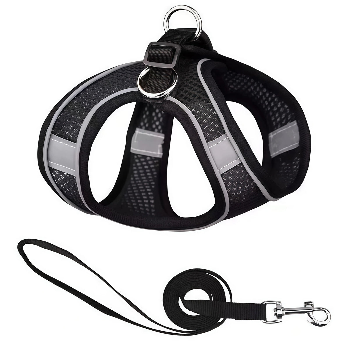 Reflective Mesh Harness and Lead Set - Pure Black / XXS