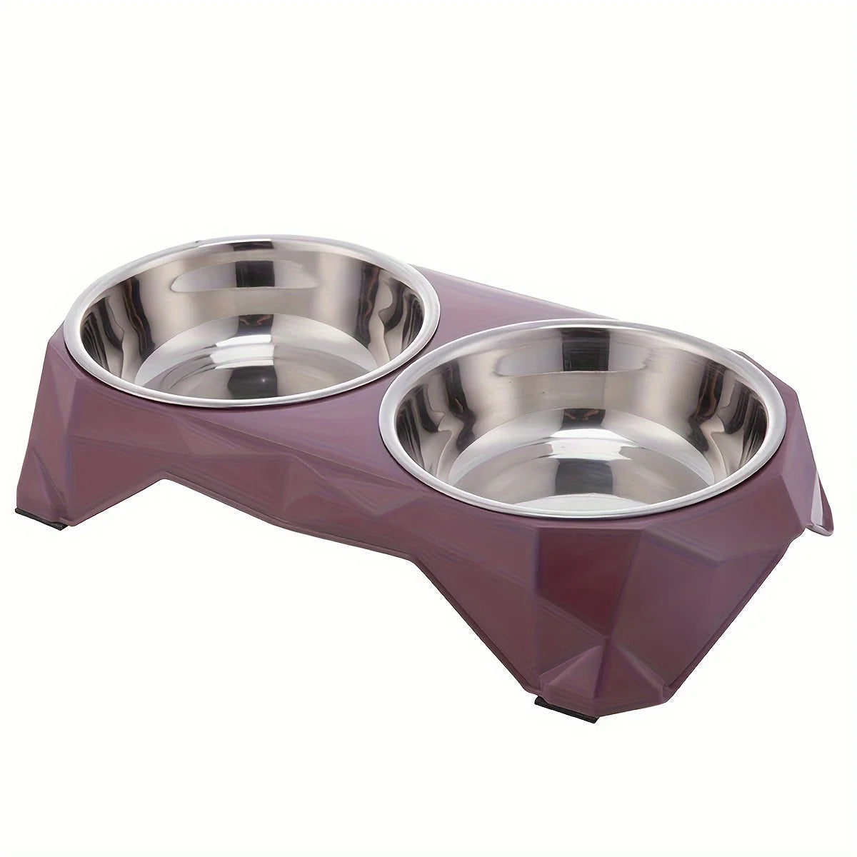 Double Stainless Steel Bowl with Diamond Stand