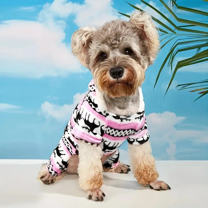 Reindeer Fleece Pyjamas for Dogs - Pink / XS
