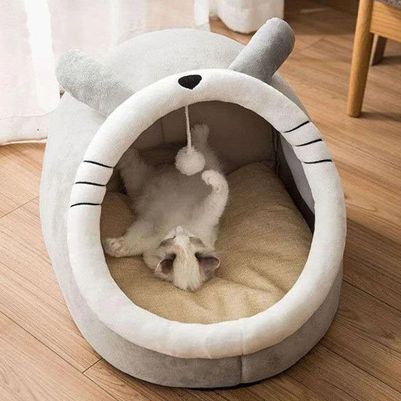 Cosy Cave Cat Bed with Hanging Ball