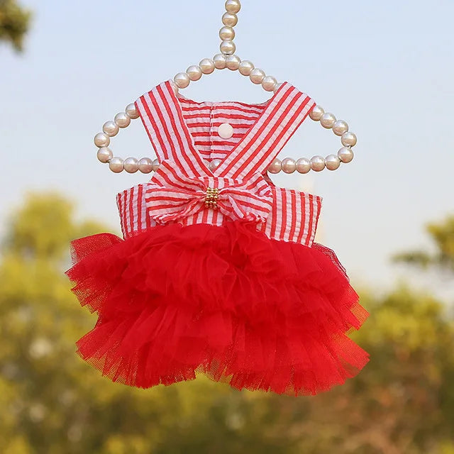 Lace Princess Dress for Small Dogs and Cats - Red