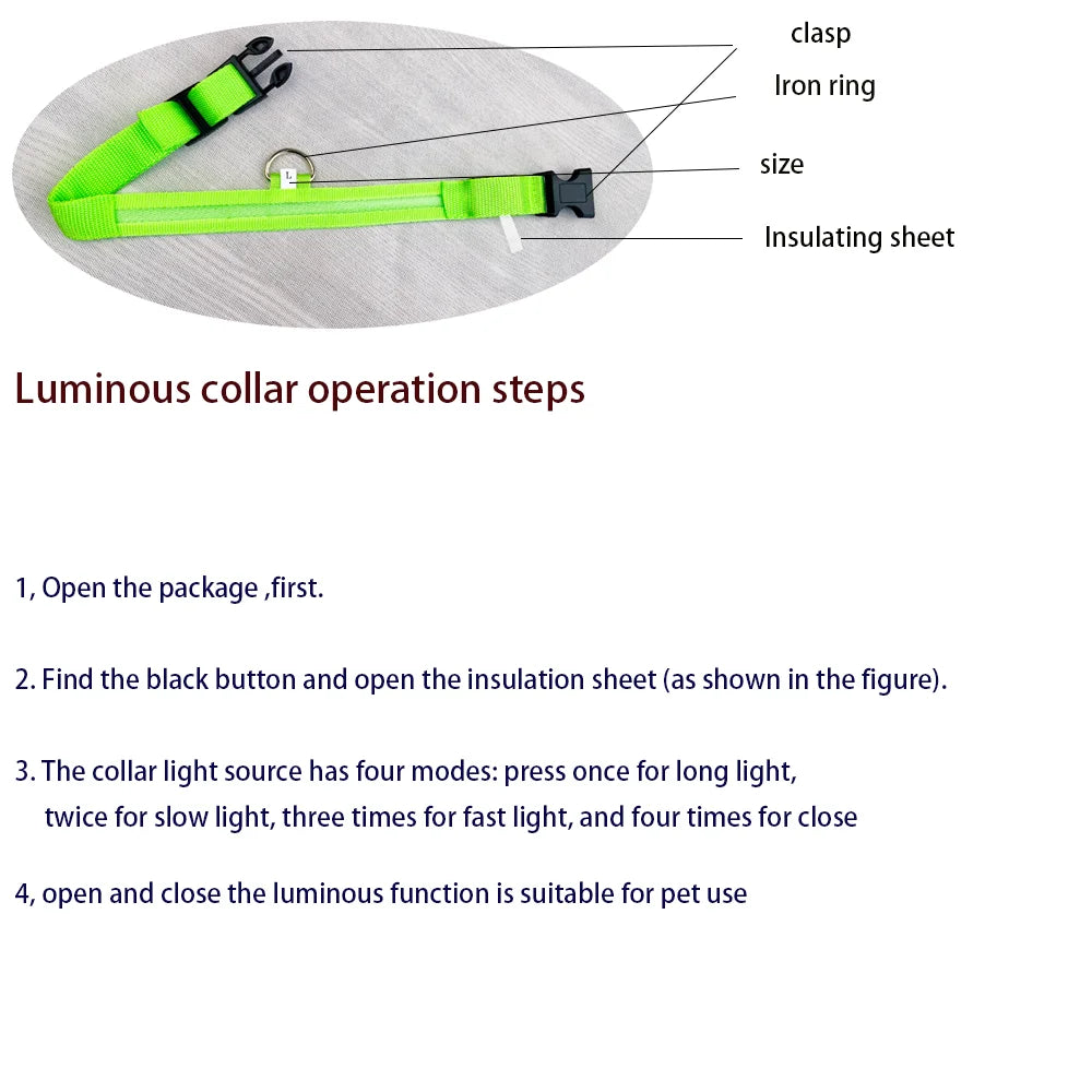 LED Light-Up Dog Collar, Flashing Night Safety Collar
