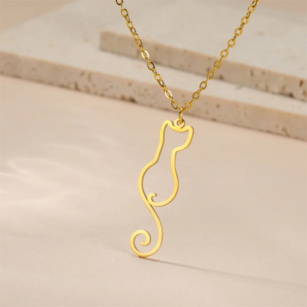 Cat & Fishbone Pendant Necklace