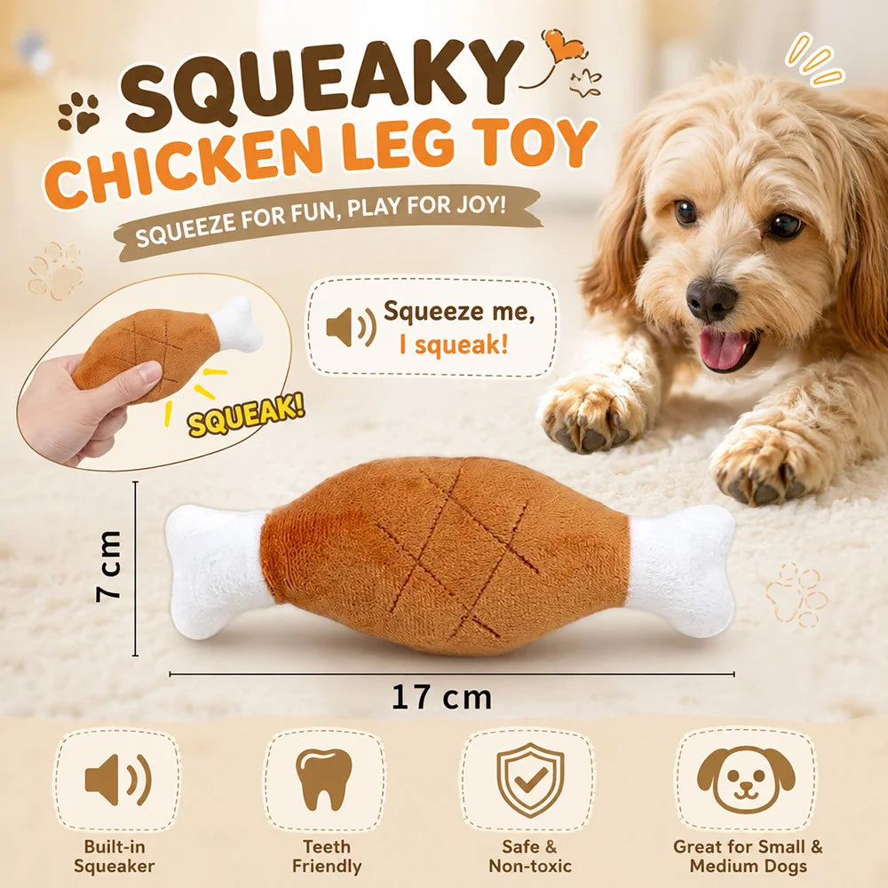 Squeaky Plush Animal Dog Toys - Chicken Bone