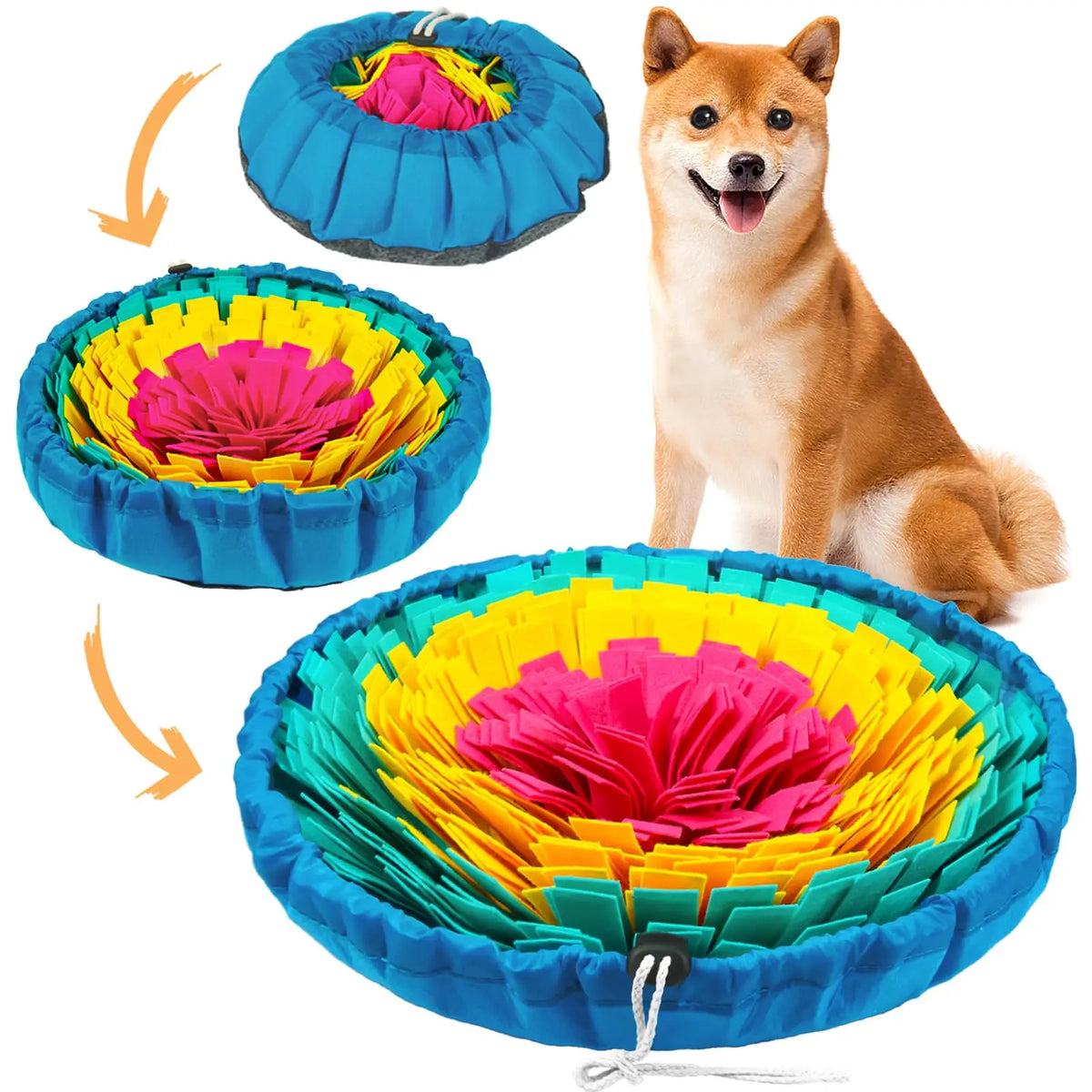 Round Snuffle Mat for Dogs - Blue rainbow