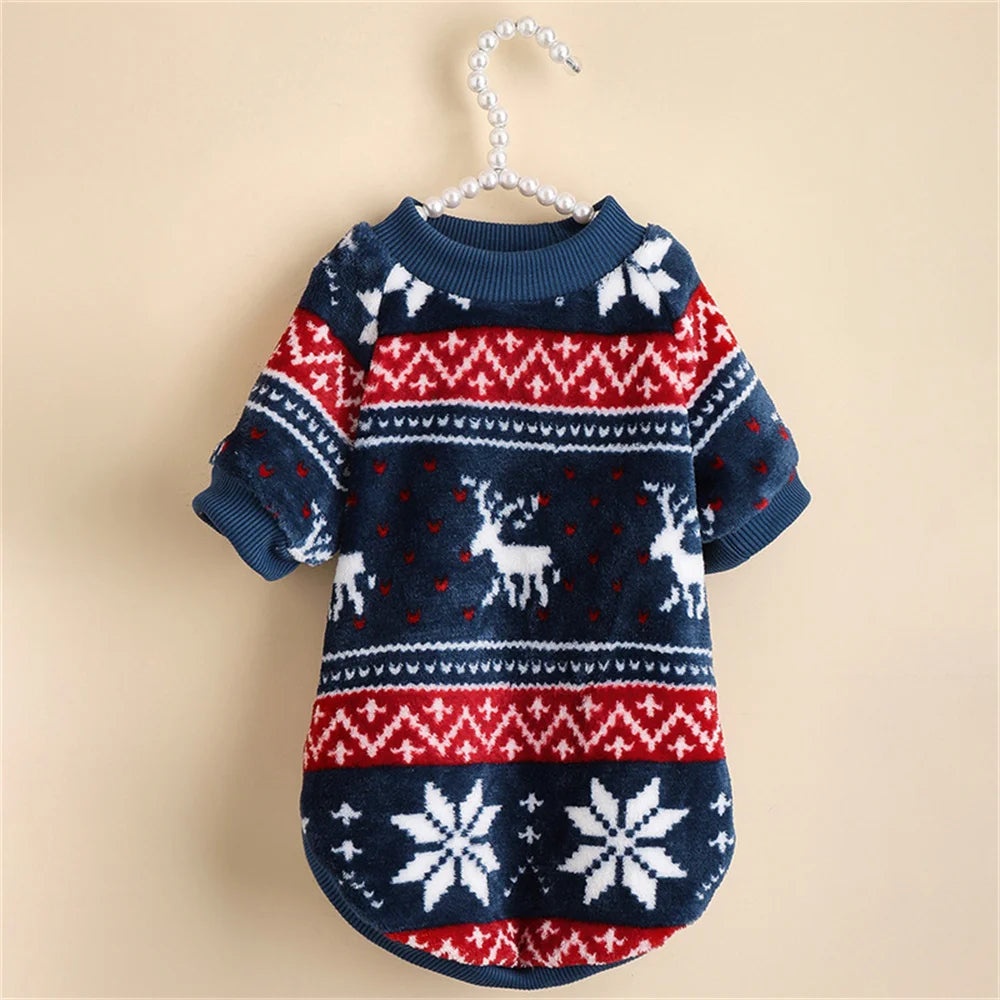 Patterned Fleece Jumper for Small Dogs - Navy Elk / XS (chest 30 cm)