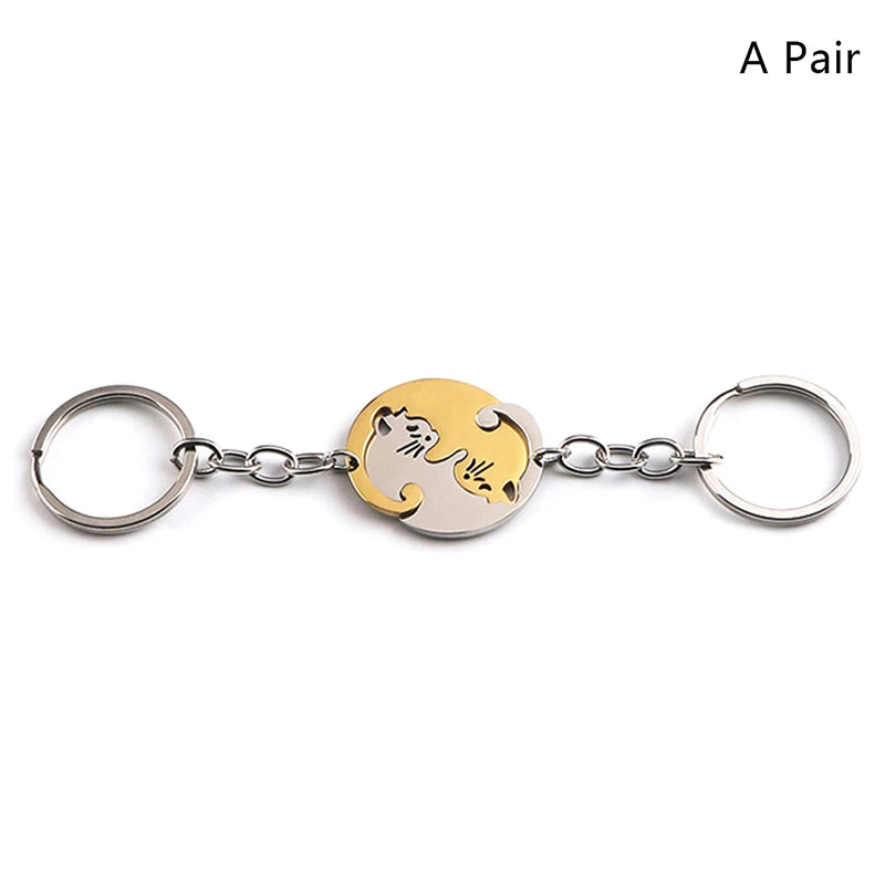 Hugging Cats Heart Keyring