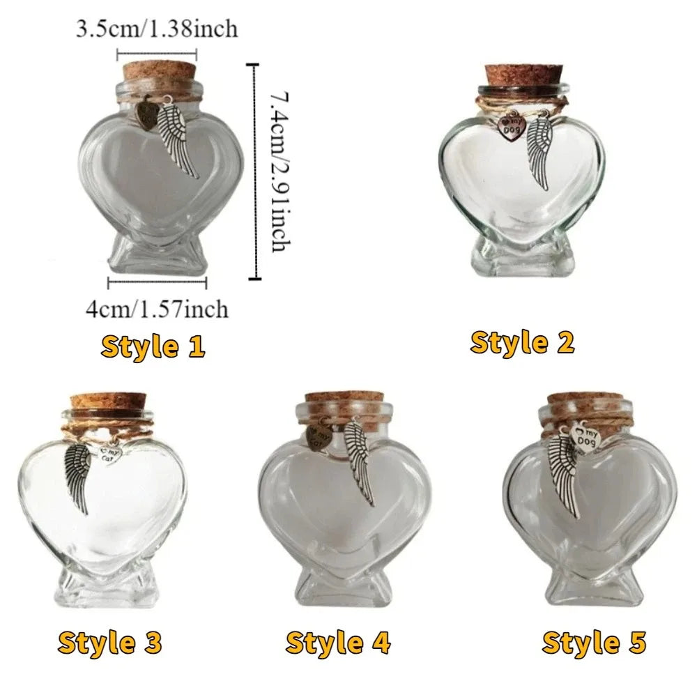 Glass Heart Fur Keepsake Bottle