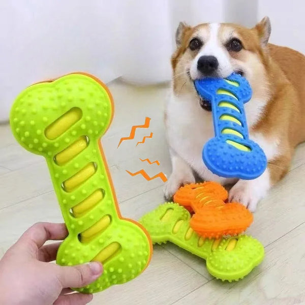 Squeaky Rubber Bone Dog Chew Toy