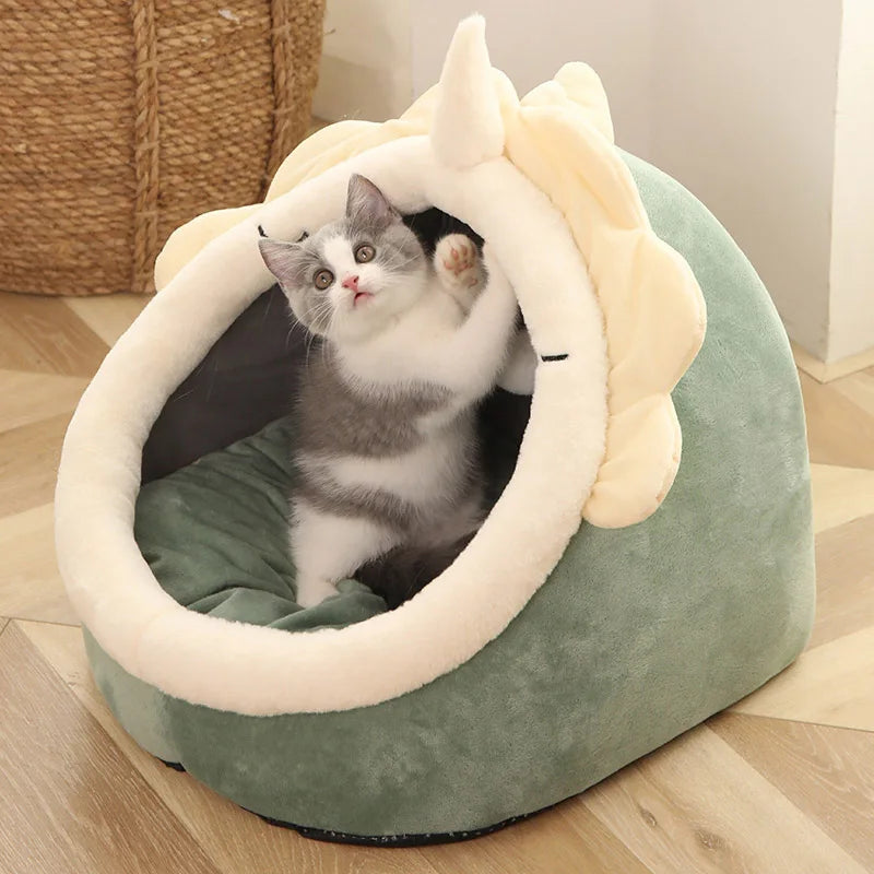 Cosy Cave Cat Bed with Hanging Ball