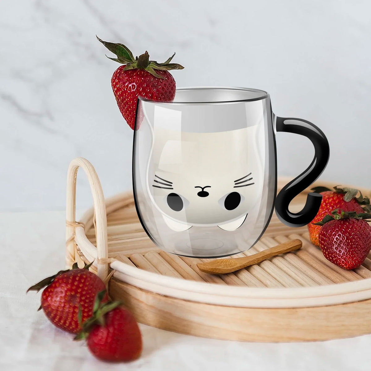 Double-Wall Glass Cat Mug