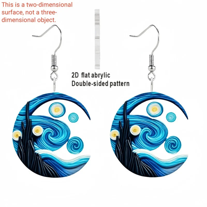 Starry Night Moon Cat Earrings