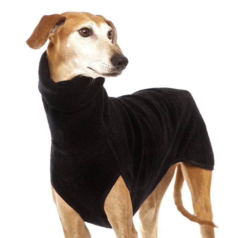 High-Neck Fleece Coat for Sighthounds - Black / S