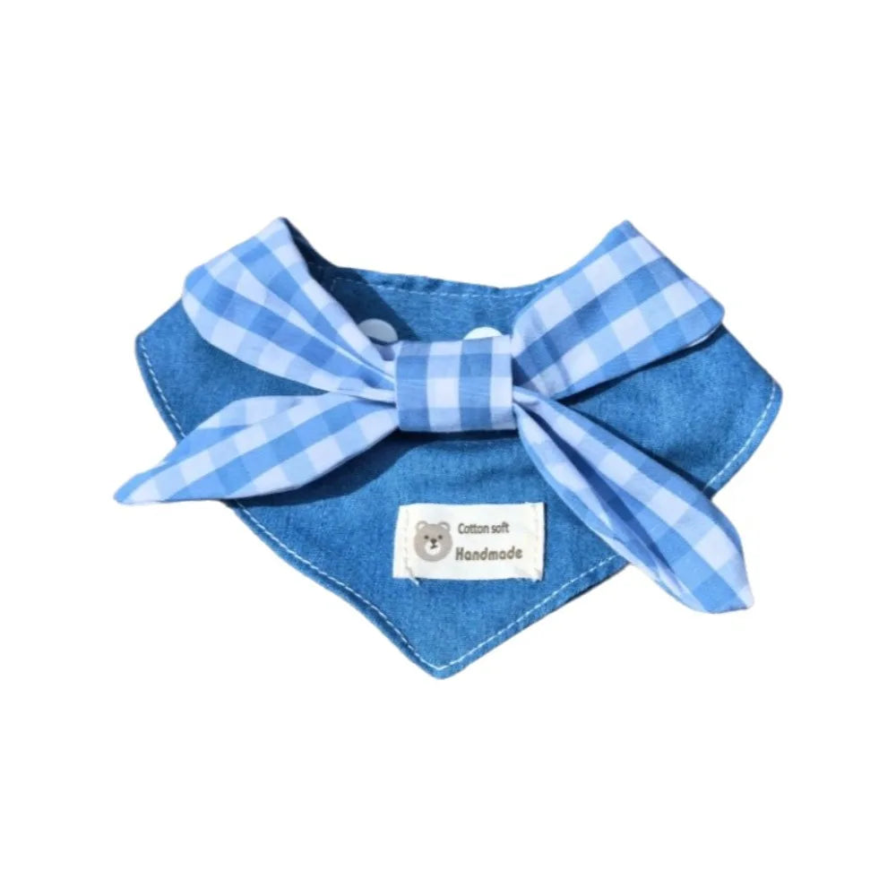Gingham Bandana Bib with Bow Tie - Blue / S