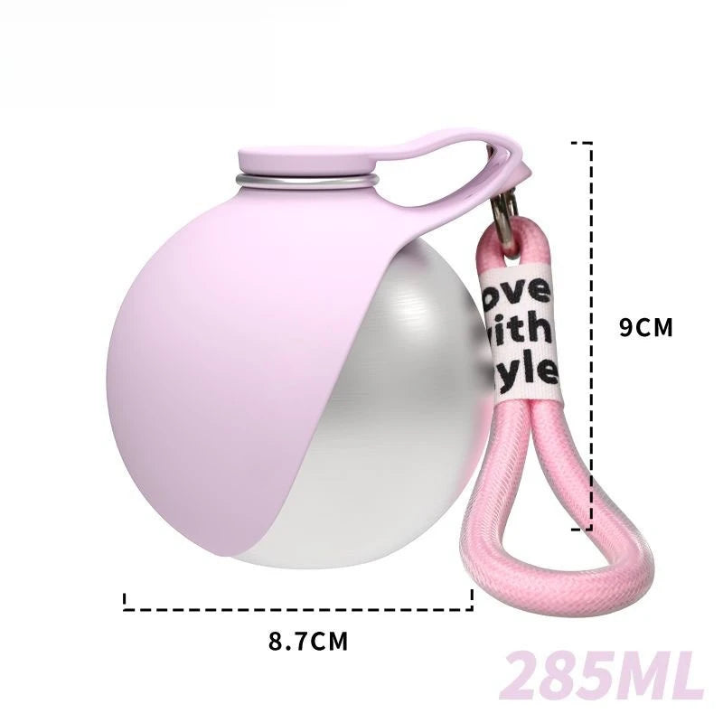 Stainless Steel Dog Water Bottle with Silicone Bowl, 285 ml