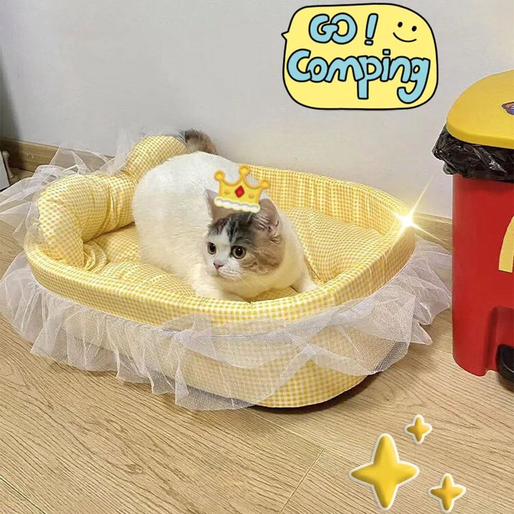 Lace-Trimmed Oval Pet Bed