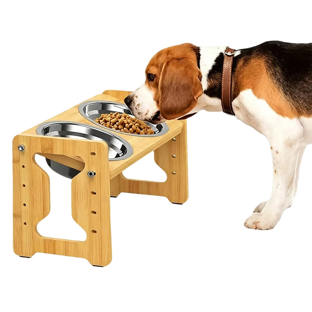 Adjustable Bamboo Bowl Stand