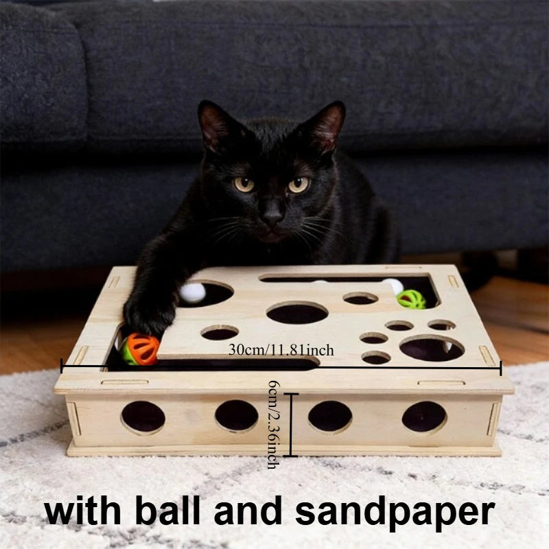 Wooden Cat Maze with Scratch Pad