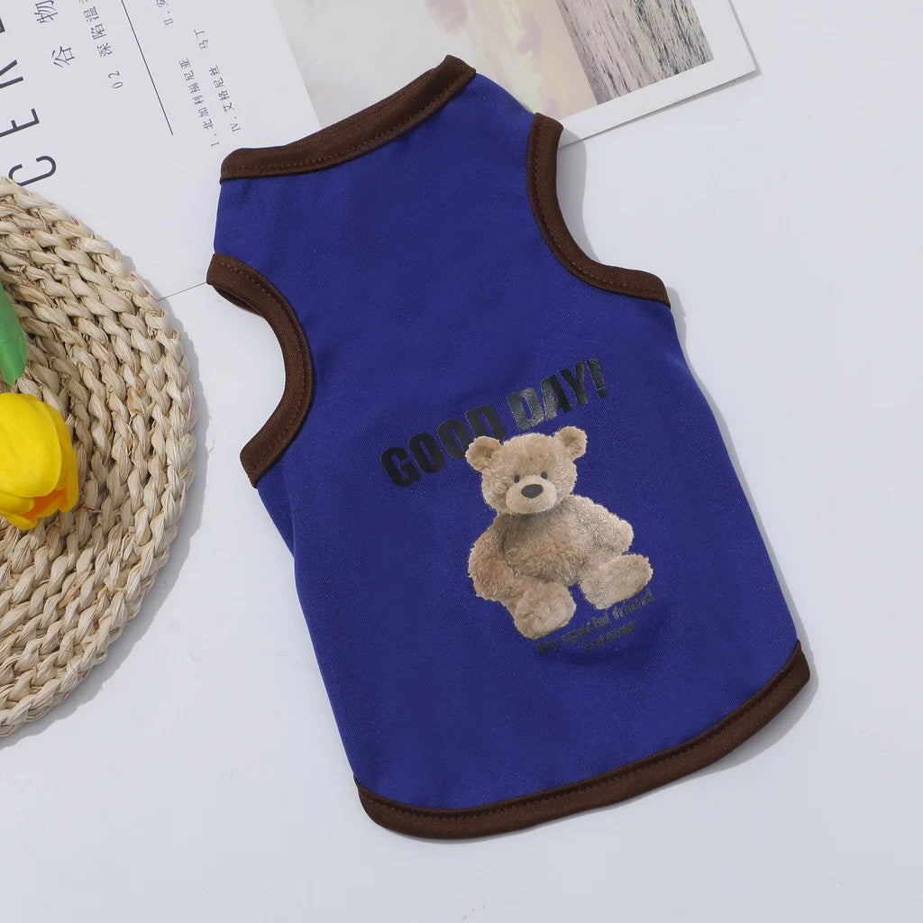 Cartoon Bear Cotton T-Shirt for Dogs - Blue / XS