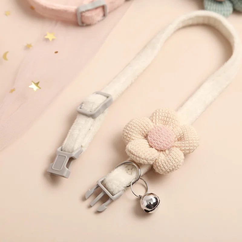 Crochet Flower Cat Collar with Bell