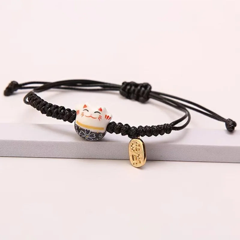 Ceramic Lucky Cat Braided Bracelet