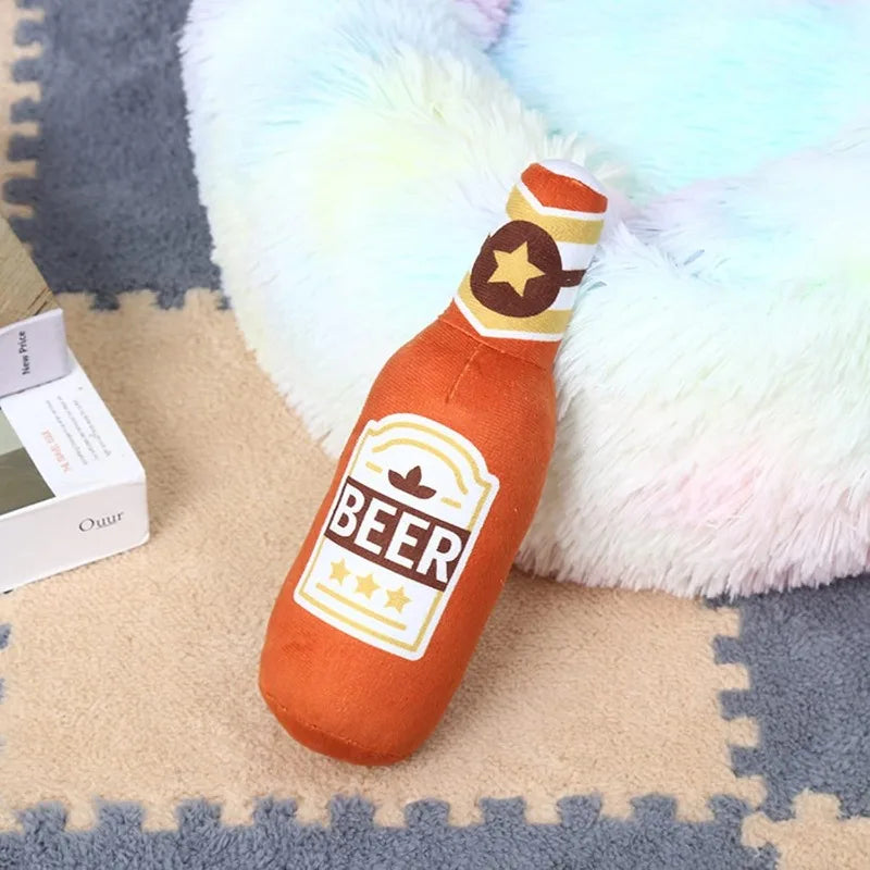 Squeaky Plush Bottle Dog Toy