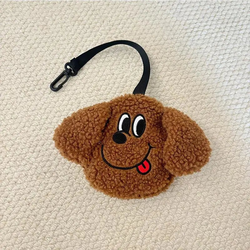 Plush Puppy Poop Bag Holder - Dark brown, smile