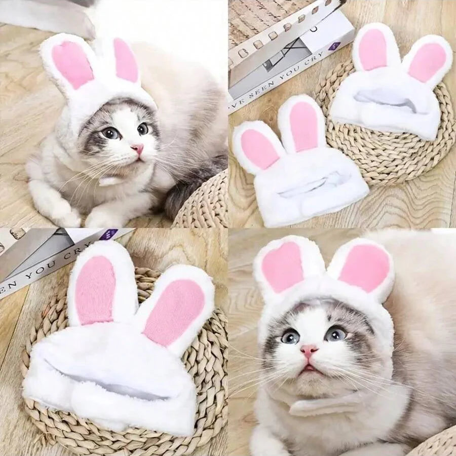 Bunny and Bear Ear Hat for Pets - White