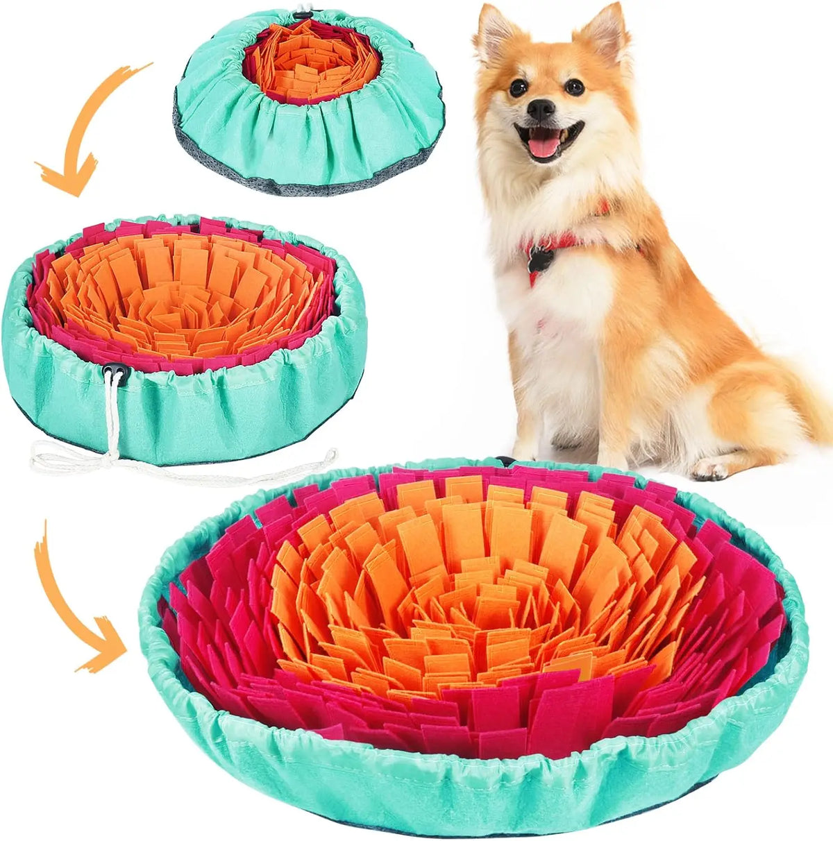 Round Snuffle Mat for Dogs - Teal rainbow