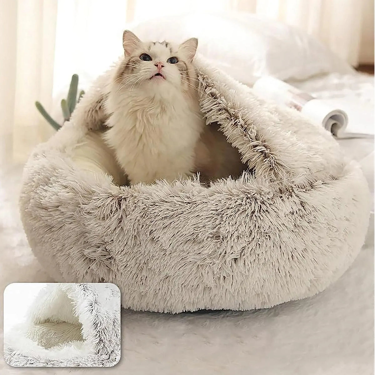 Hooded Plush Round Bed