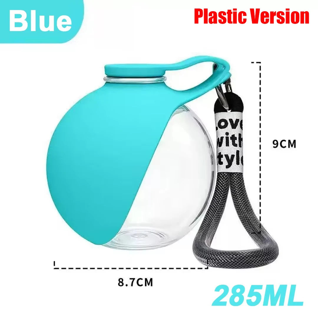 Portable Dog Water Bottle with Fold-Out Bowl - Blue, plastic