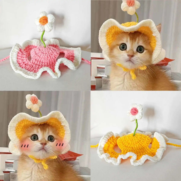 Crochet Flower Hat for Cats and Small Dogs