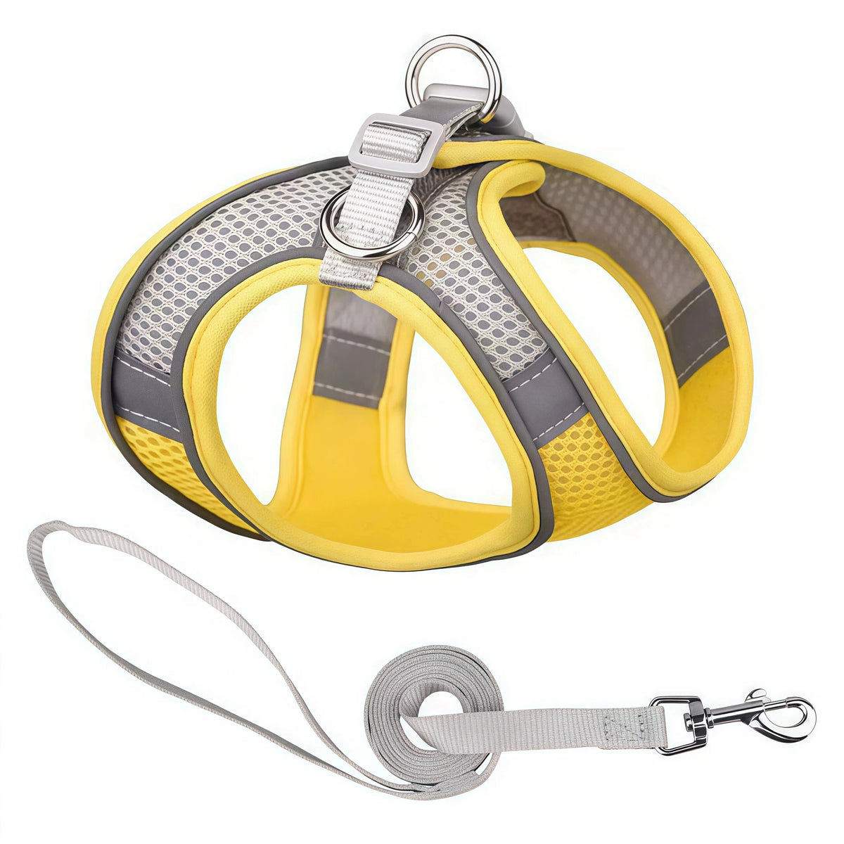 Reflective Mesh Harness and Lead Set - Yellow Gray / XXS