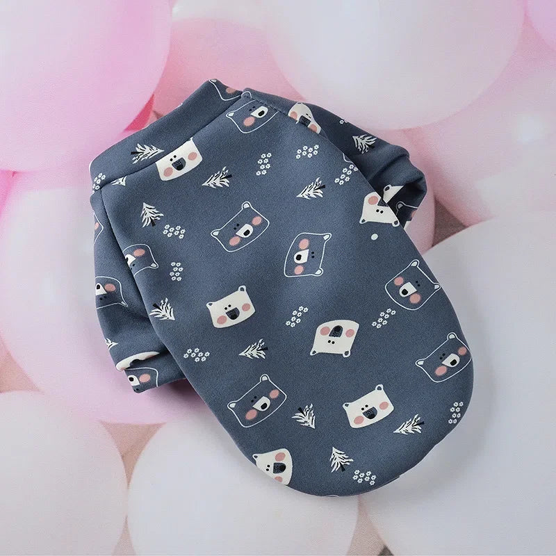Printed Fleece Sweatshirt for Small Dogs - Navy Bear / XS