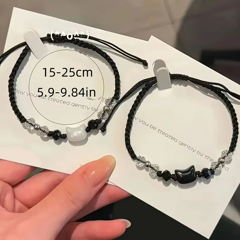 Woven Black & White Cat Bracelet