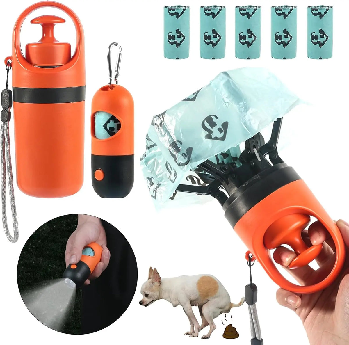 Claw Poop Scooper with Bag Holder - Orange and black