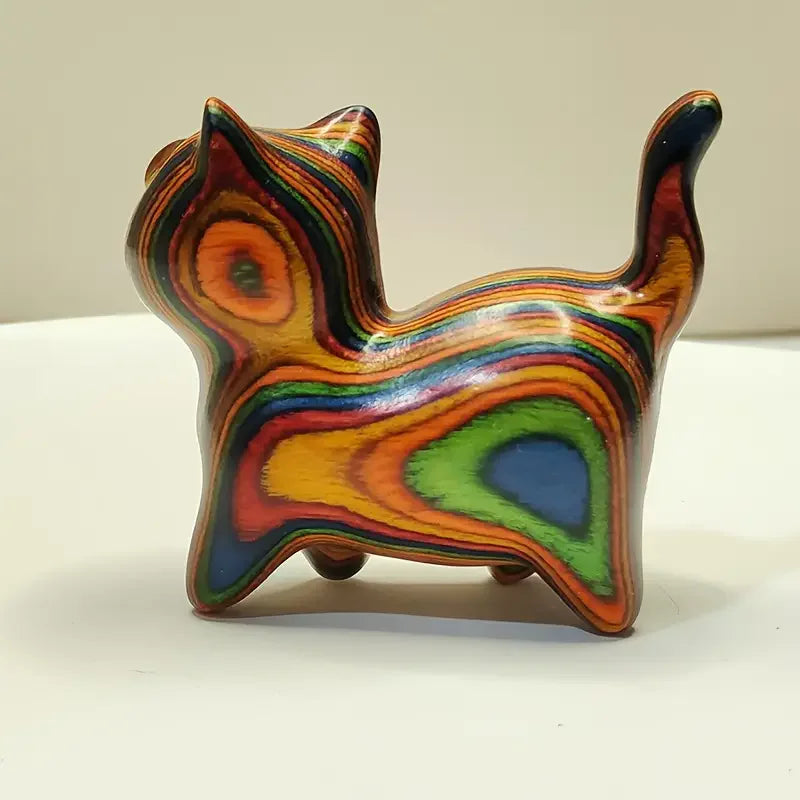 Hand-Painted Wooden Kitten