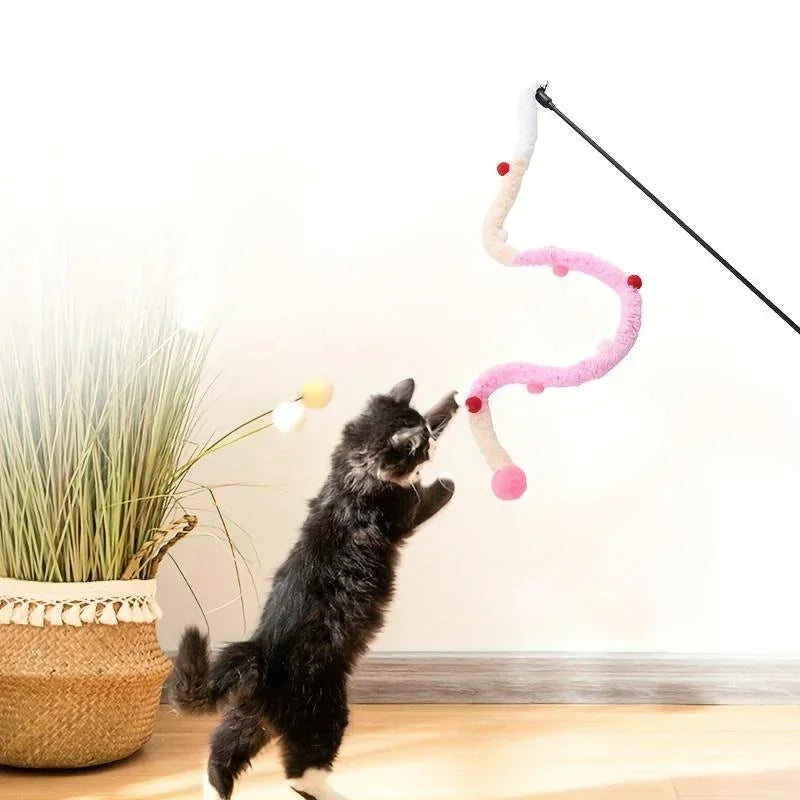 Plush Strip Cat Teaser Wand