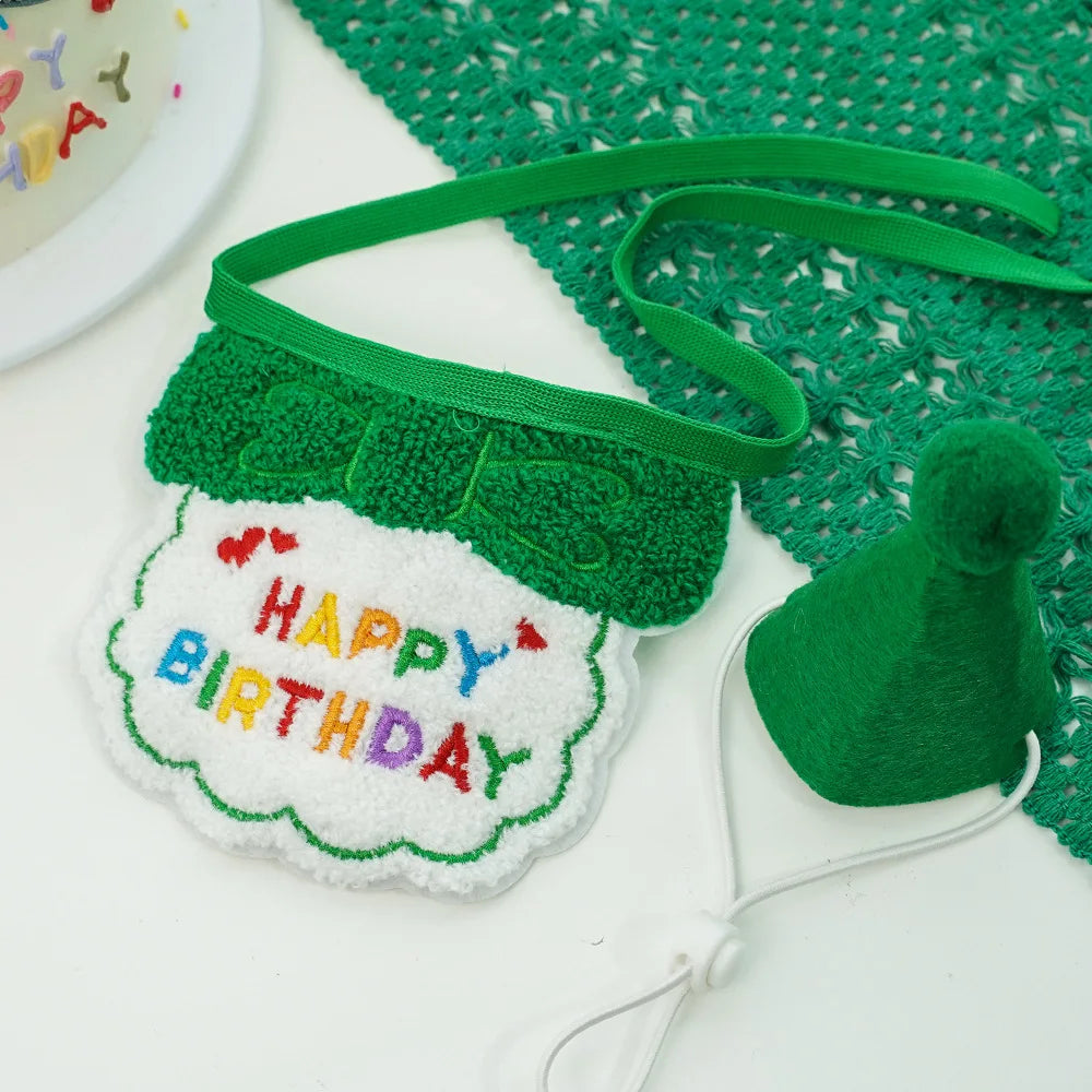 Pet Birthday Hat and Bandana Set - Green