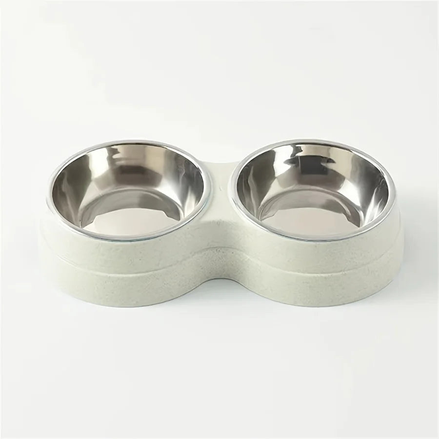 Double Stainless Steel Pet Bowl - Grey