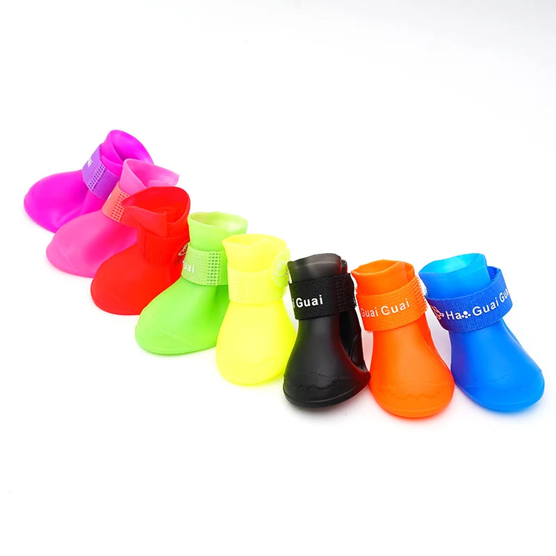Silicone Rain Boots for Dogs, Set of 4