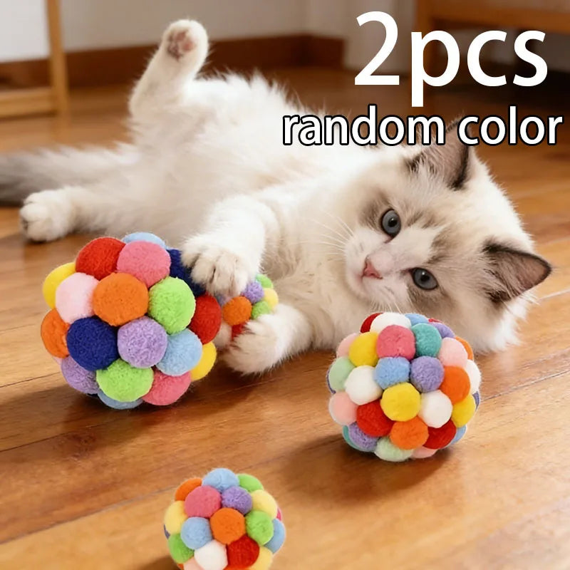 Pom-Pom Bell Balls for Cats, Pack of 2